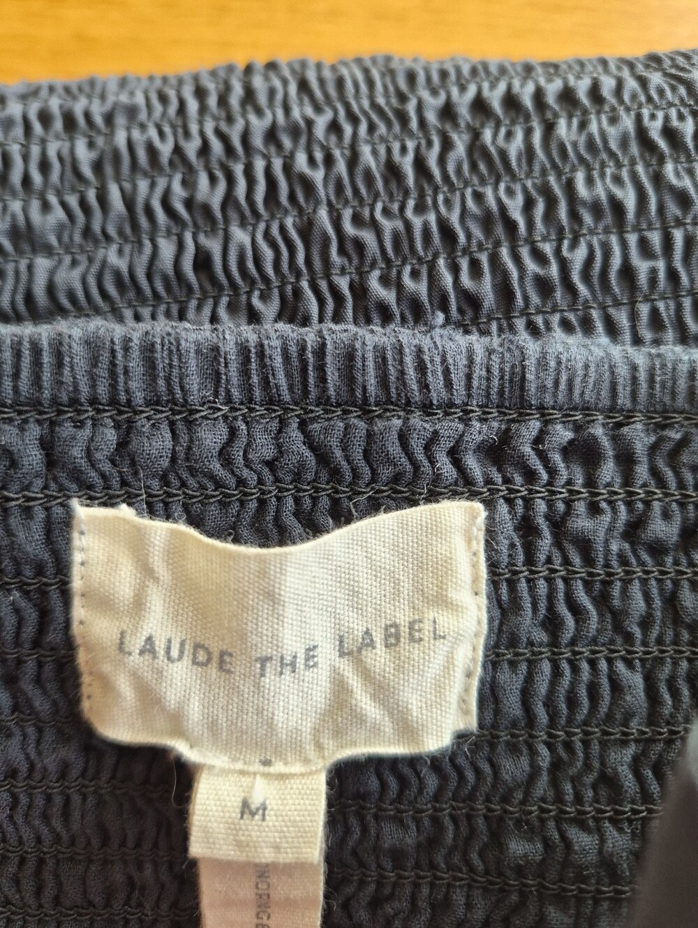 Laude The Label Midi Dress Fitted Smocked Black M Organic Cotton - Picture 12 of 15